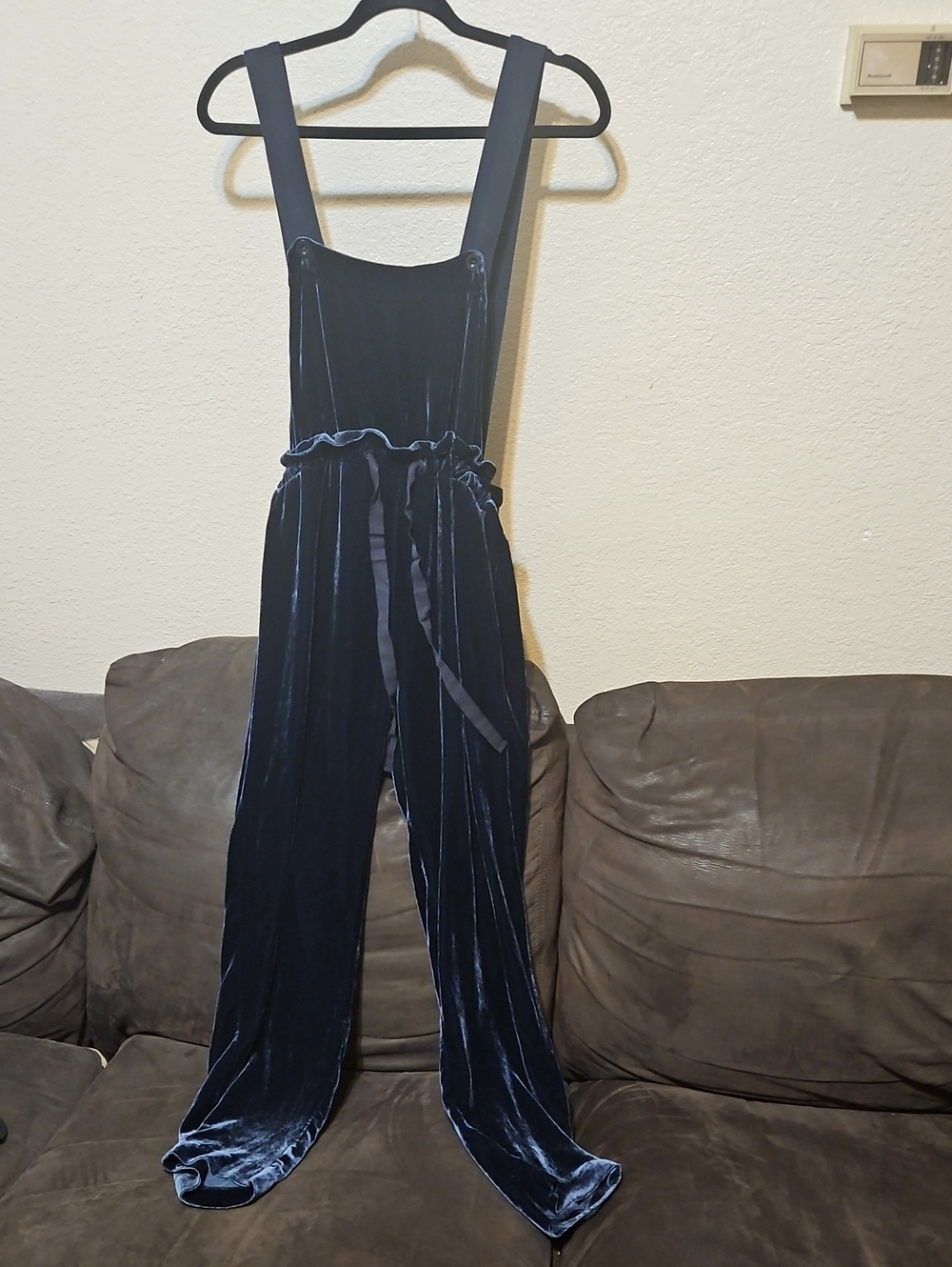 Velvet Silk Blend Overalls with Adjustable Straps MADE IN ITALY - Deep Blue